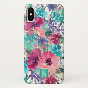 Trendy Watercolor Floral Pattern mit Monogramm Case-Mate iPhone Hülle