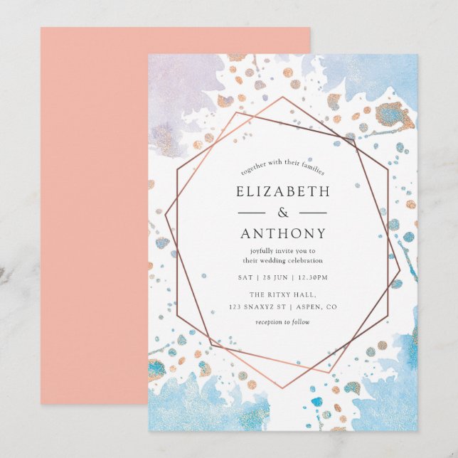 Trendy Watercolor Geometric Wedding Einladung (Vorne/Hinten)