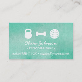 Trendy Watercolor Green Fitness Personal Trainer Visitenkarte