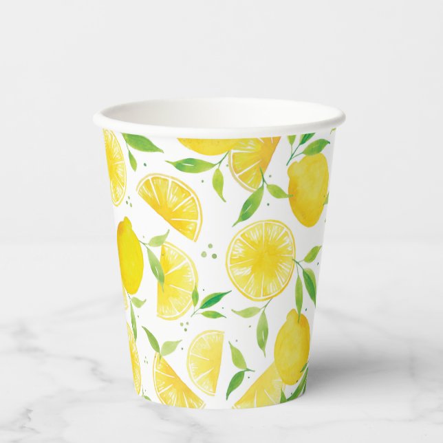 Trendy Watercolor Lemons Muster Pappbecher (Vorderseite)
