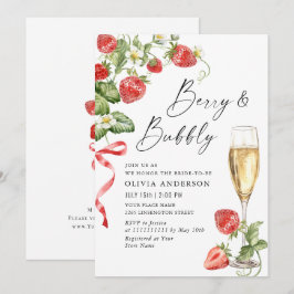 Trendy Watercolor Meadow Strawberry Brautparty Einladung