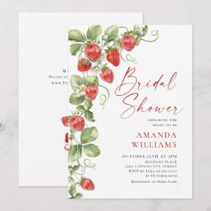 Trendy Watercolor Meadow Strawberry Brautparty Einladung