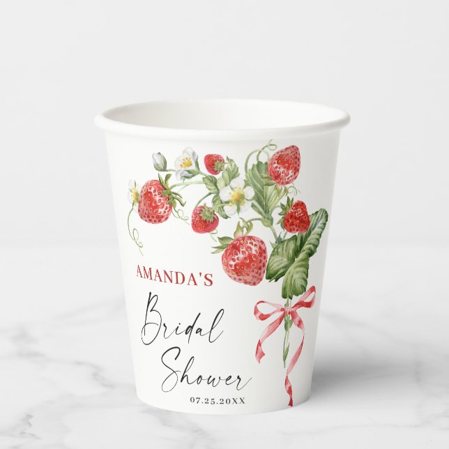 Trendy Watercolor Meadow Strawberry Brautparty Pappbecher (Vorderseite)