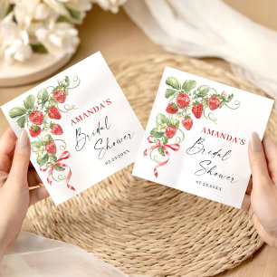 Trendy Watercolor Meadow Strawberry Brautparty Serviette