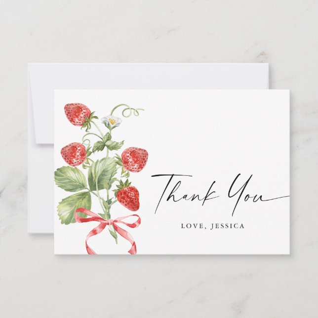 Trendy Watercolor Meadow Strawberry Dankeskarte (Vorderseite)