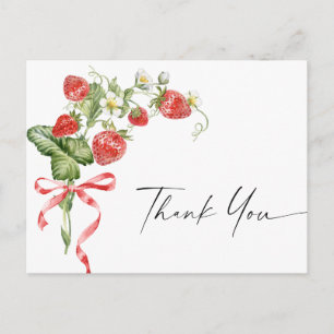 Trendy Watercolor Meadow Strawberry Vielen Dank Postkarte