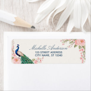 Trendy Watercolor Peacock Blume Rücksendeadresse
