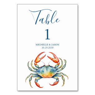 Trendy Watercolor Red Crab Nautic Tischnummer