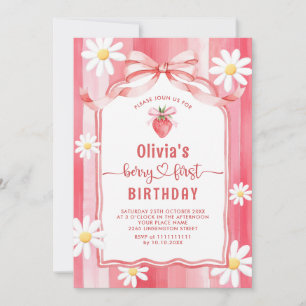 Trendy Watercolor Strawberry Baby First Birthda Einladung