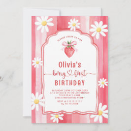 Trendy Watercolor Strawberry Baby First Birthday Einladung