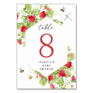 Trendy Watercolor Strawberry Babydusche Tischnummer