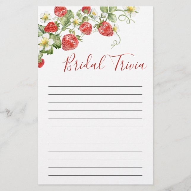 Trendy Watercolor Strawberry Brautparty Game (Vorderseite)