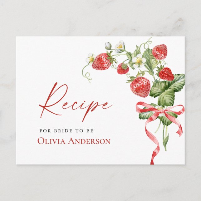 Trendy Watercolor Strawberry Bridal Rezept Karte (Vorderseite)