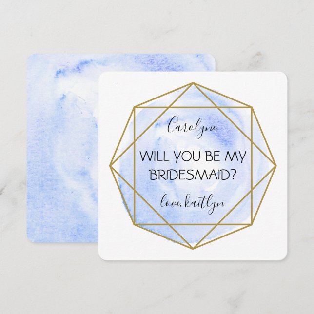 Trendy Waterecolor Diamond | Seid meine Bridesmaid Einladung (Vorne/Hinten)