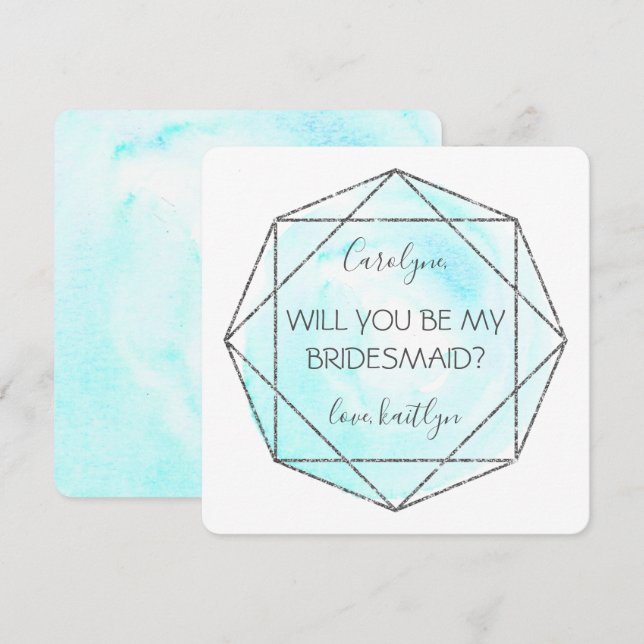Trendy Waterecolor Diamond | Seid meine Bridesmaid Einladung (Vorne/Hinten)