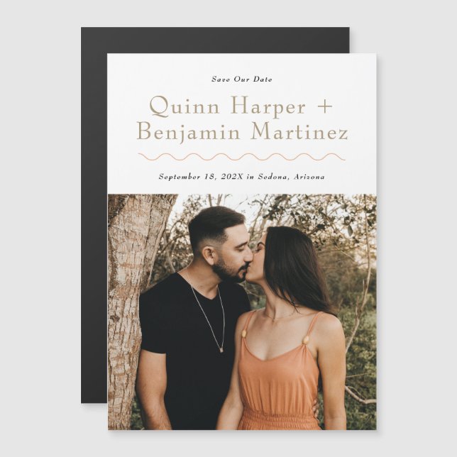 Trendy Wave Foto Save the Date Magnetkarte Magneteinladung (Vorne/Hinten)