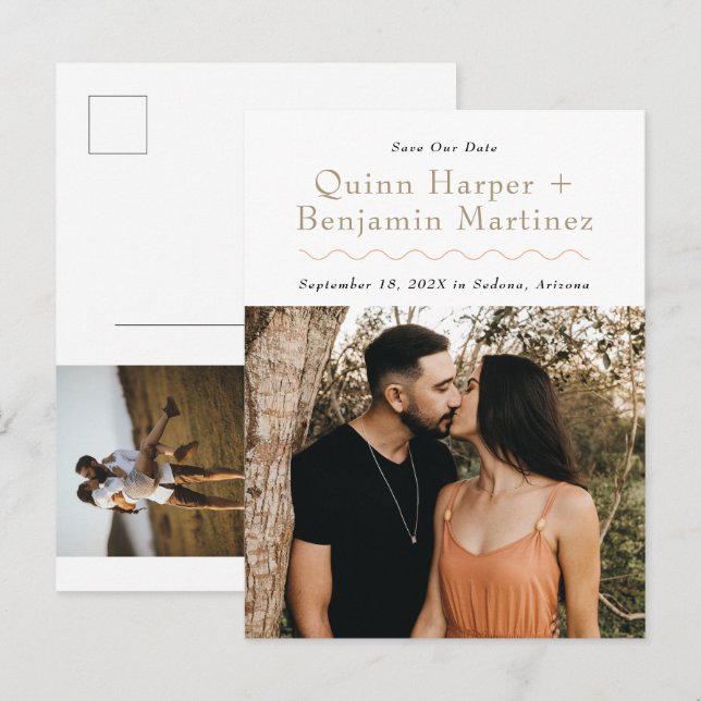 Trendy Wave Foto Save the Date Postcard Ankündigungspostkarte (Vorne/Hinten)