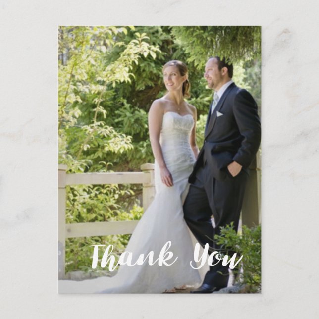 Trendy Wedding Foto Vielen Dank Vertikal Postkarte (Vorderseite)