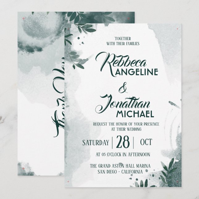 Trendy Wedding Invite Geometric Greenery Einladung (Vorne/Hinten)