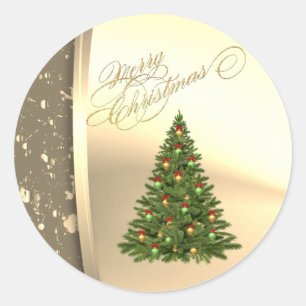 Trendy Weihnachtsbaum, Imitate Gold Runder Aufkleber