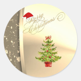 Trendy Weihnachtsbaum, Weihnachtsmannmütze, Imitat Runder Aufkleber