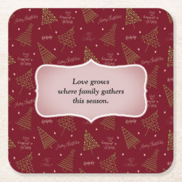 Trendy Weihnachtsbäume in Grün auf Rot mit Zitat Rechteckiger Pappuntersetzer