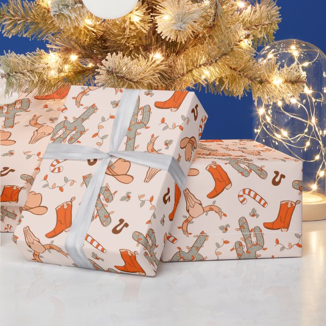 Trendy Western Cowboy Ästhetisches Weihnachtsmuste Geschenkpapier (Feiertage)