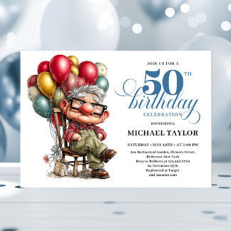 Trendy Whimsical Man 50th Birthday Funny Humor   Einladung