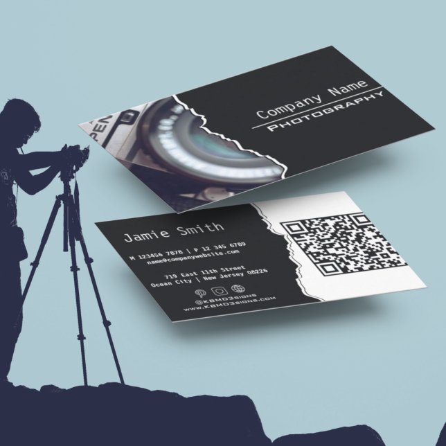Trendy White & Black Fotografy Business Card Visitenkarte (Von Creator hochgeladen)
