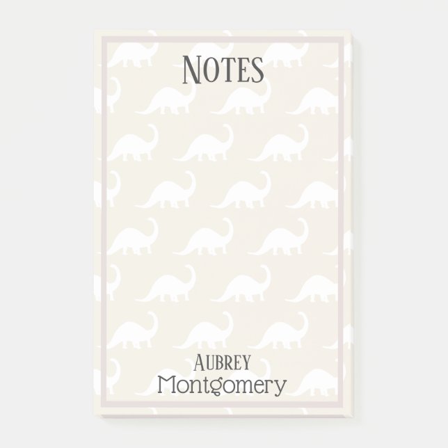 Trendy White Brontosaurus Dinosaurier Personalisie Post-it Klebezettel (Vorderseite)