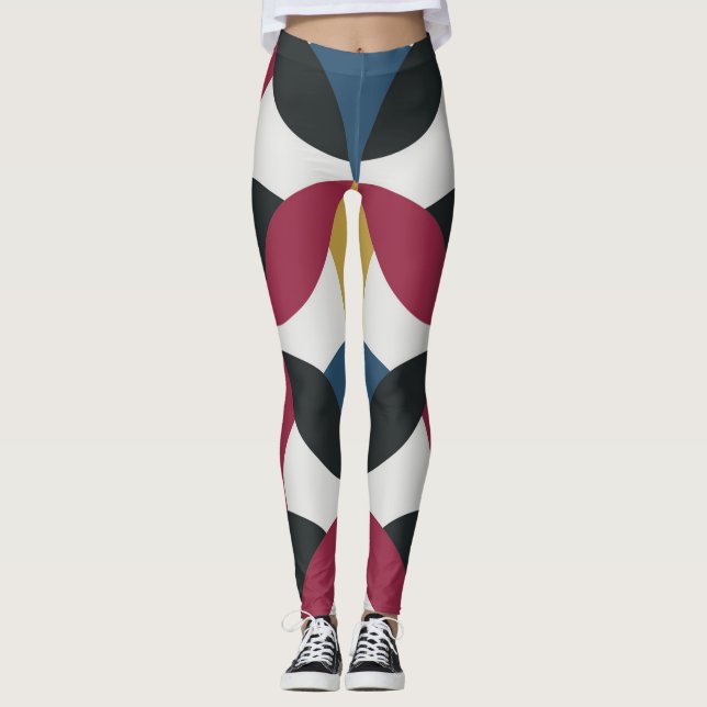 Trendy White Burgundy Blue Black Yellow Mode Leggings (Vorderseite)
