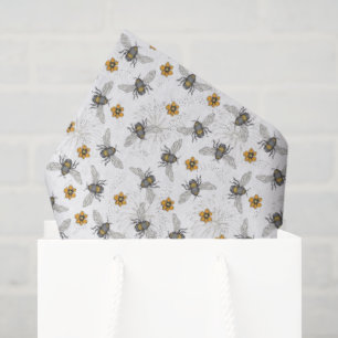 Trendy White Buzzing Spring & Summer Honeybee Seidenpapier