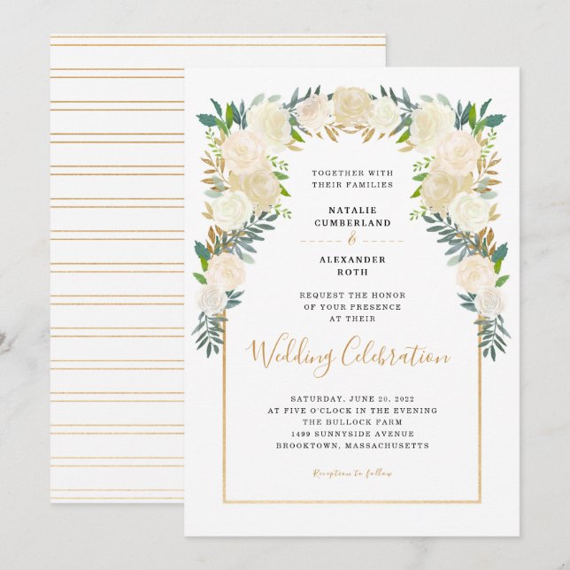 Trendy White Floral Peonies Hochzeitsfeier Einladung (Vorne/Hinten)