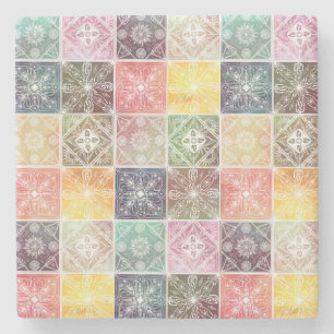 Trendy White Geometric Ornament Farbenfrohe Tile A Steinuntersetzer