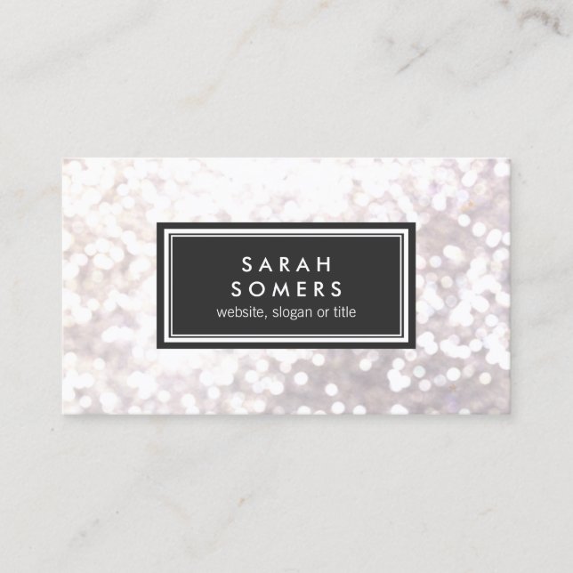 Trendy White Glitzer Bokeh Stilvolle Black Plaque Visitenkarte (Vorderseite)