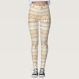 Trendy White & Gold Tribal African Pattern Leggings