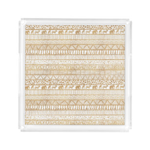 Trendy White Gold Tribal Afrikanisches Muster Acryl Tablett