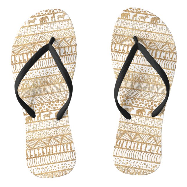 Trendy White Gold Tribal Afrikanisches Muster Flip Flops (Fußbett)