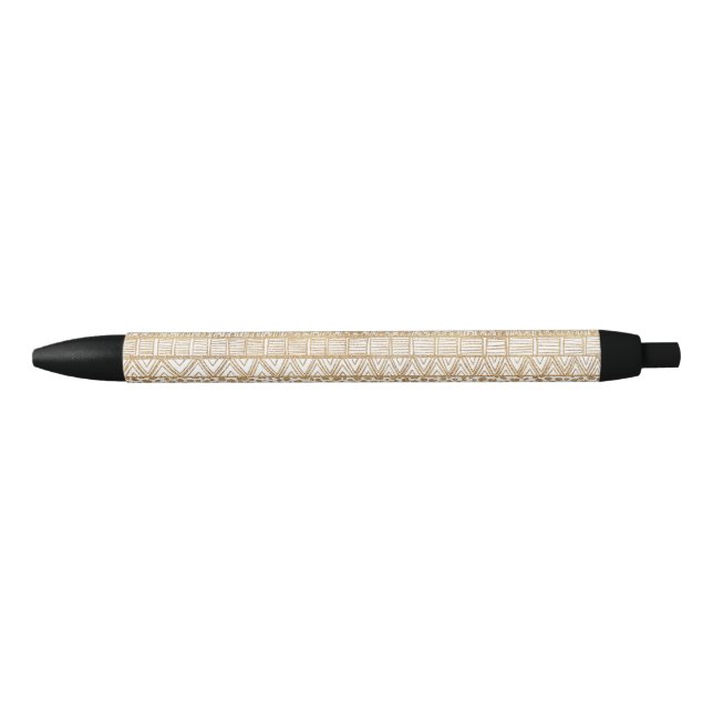 Trendy White Gold Tribal Afrikanisches Muster Kugelschreiber (Vorderseite)