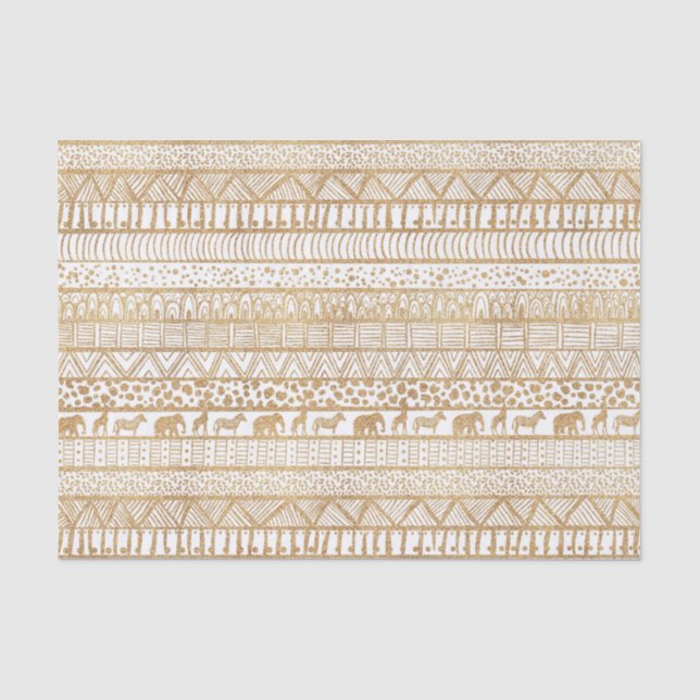 Trendy White Gold Tribal Afrikanisches Muster Seidenpapier (Vorderseite)
