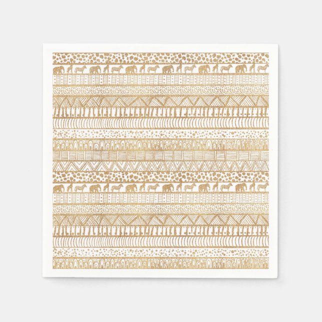 Trendy White Gold Tribal Afrikanisches Muster Serviette (Vorderseite)