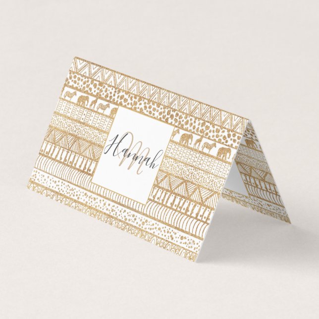 Trendy White Gold Tribal Afrikanisches Muster Visitenkarten (Vorderseite)