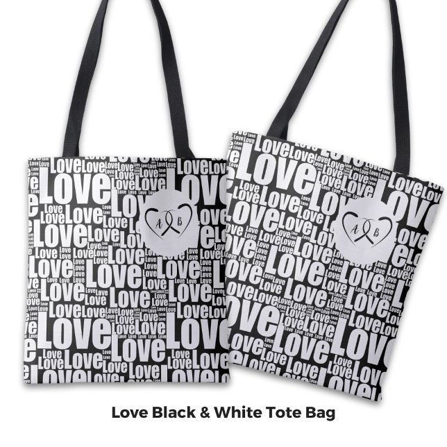 Trendy White Liebe Typografy & Entwined Hearsts Tasche (Trendy White Love Typography & Entwined Hearts Tote Bag)