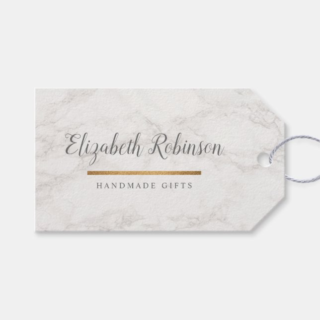 Trendy White Marble & Gold Glitzer Handmade Gesche Geschenkanhänger (Vorderseite (Horizontal))