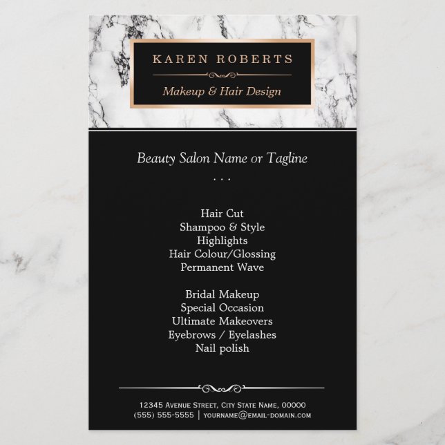 Trendy White Marble Makeup & Hair Beauty Salon Flyer (Vorne)