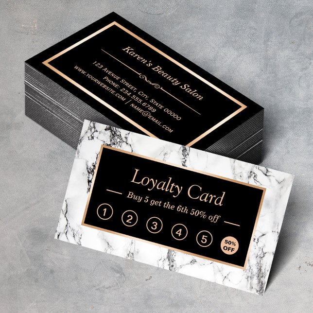 Trendy White Marble Salon Loyalty Punch Card Treuekarte (Von Creator hochgeladen)