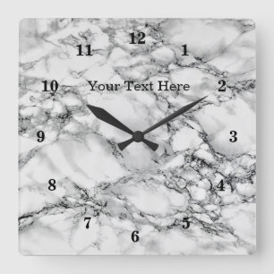 Trendy White Marble Stone - Fügen Sie Ihren Text / Quadratische Wanduhr