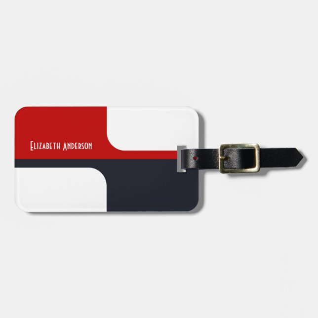 Trendy White Red and Navy Graphic Color Blocks Gepäckanhänger (Vorderseite horizontal)