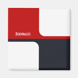Trendy White Red and Navy Graphic Color Blocks Magnet