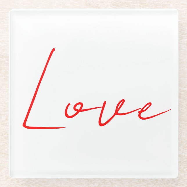 Trendy White Red Liebe Wedwriting Handwriting Name Glasuntersetzer (Vorderseite)